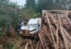 Casal de idosos sobrevive após bitrem carregado com madeira tombar e esmagar carro em vicinal